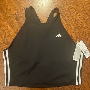 Adidas Black Crop Tank Top with White Stripes